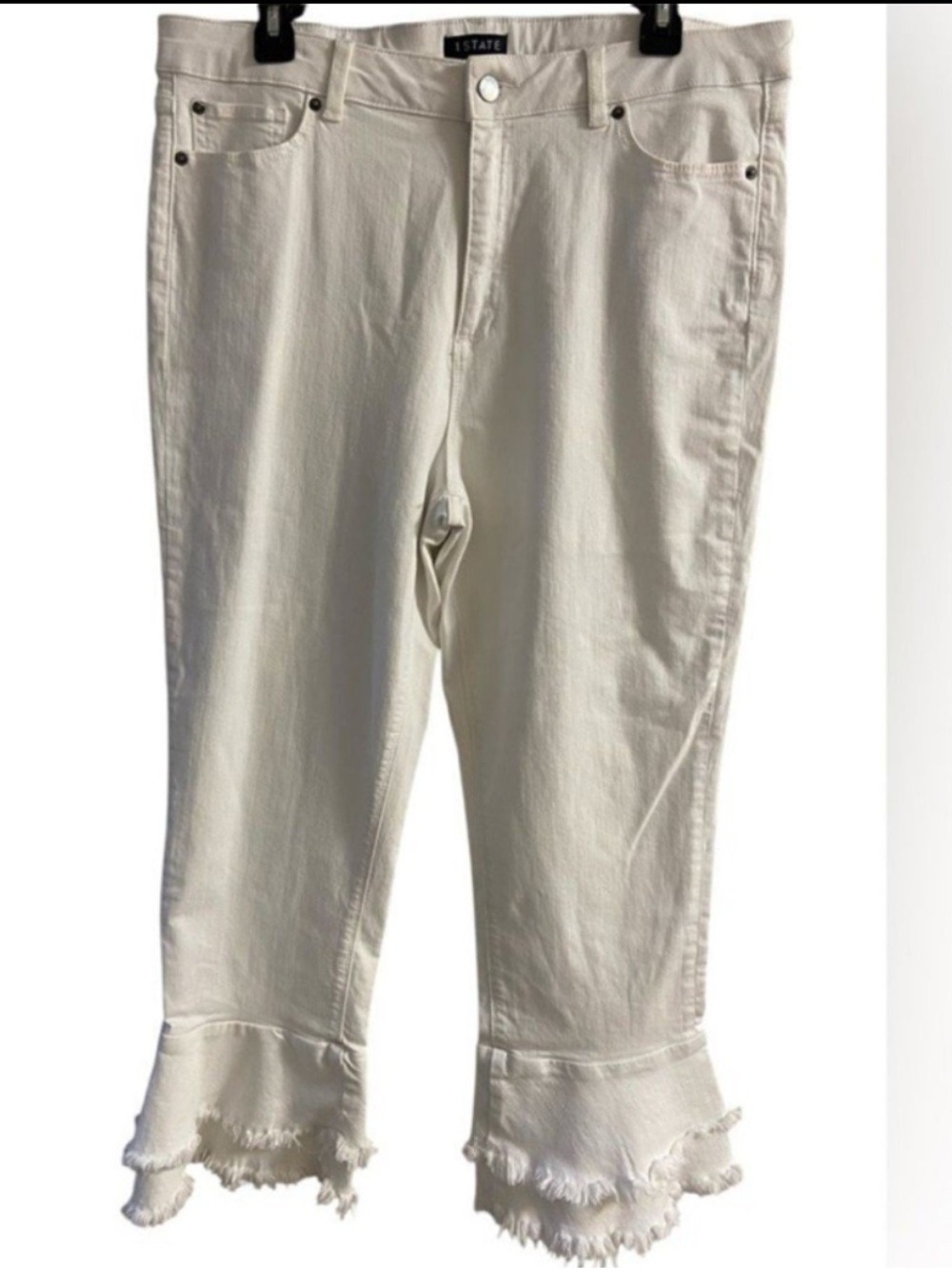 1. State white Cropped Frayed ruffled Hem Jeans Sz 32
